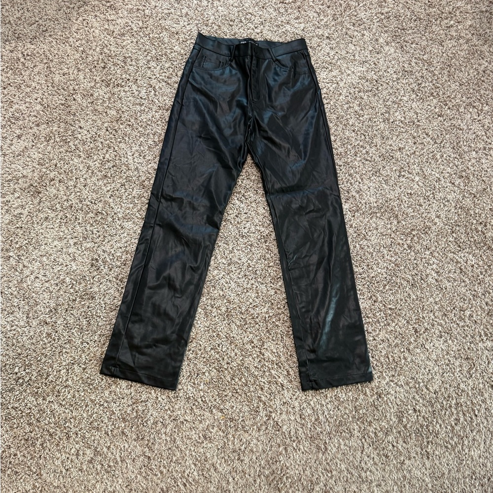 Zara Black Faux Leather Straight-Leg Pants